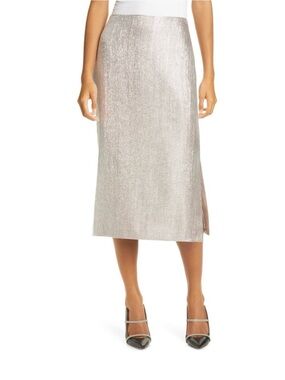 Club Monaco Silver Metallic Midi Pencil Skirt with Side Slit - Great for holiday